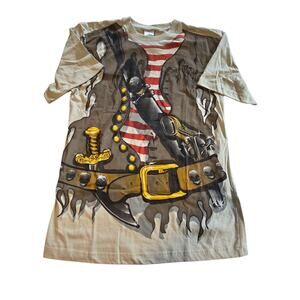 Halloween AOP Pirates Skulls T-Shirt Men MED 38-40 Costume Party Trick Treat EUC